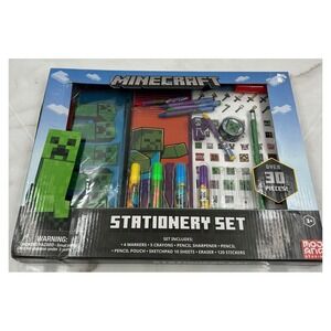 Minecraft Stationery Set 30+ Pcs Markers Crayons Stickers Pencil Pouch Mojang